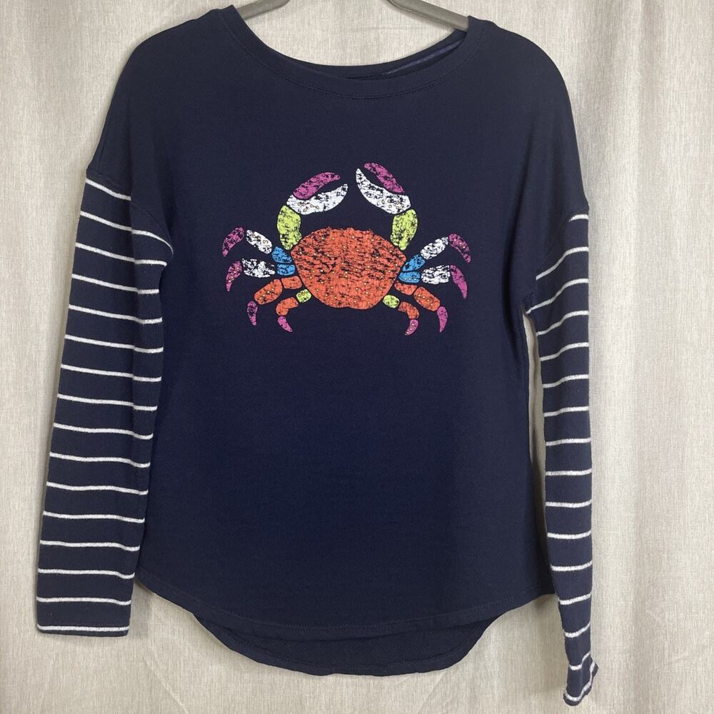 Crown & Ivy Women’s Size XS - Navy Blue Sweater - Striped Sleeves - Crab Print
